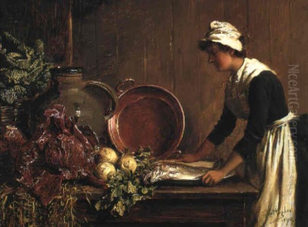 Kitchen Maid Oil Painting by Talbot Hughes