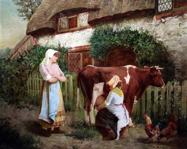 Milking The Cow Oil Painting by William Hughes