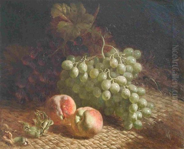 Still Life With Grapes And Peaches Oil Painting by William Hughes