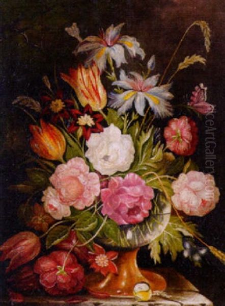 Groses Blumenstilleben Mit Schmetterlingen Und Einer Schnecke Oil Painting by William Hughes