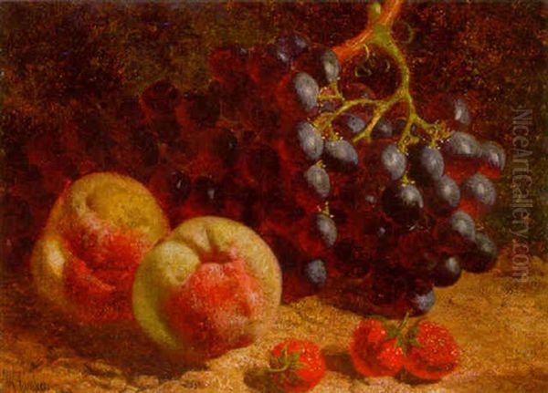 Strawberries, Grapes And Apples On A Mossy Bank Oil Painting by William Hughes