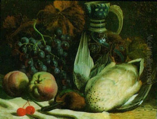 Still Life Of An Ewer, Grapes, Peaches, Cherries And Dead Game Oil Painting by William Hughes