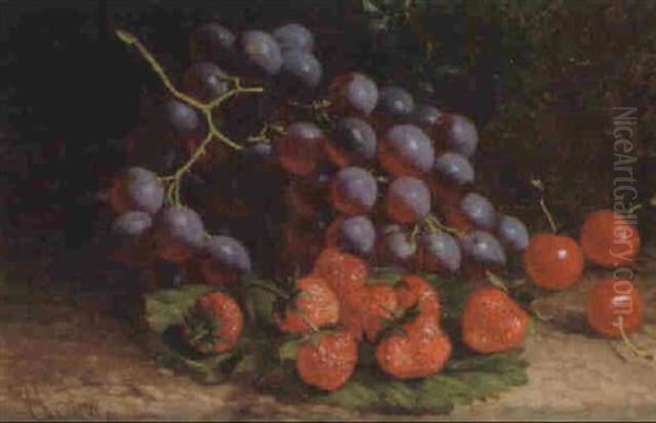 Still Life With Strawberries And Grapes Oil Painting by William Hughes