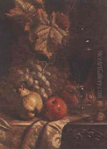 Still Life With Grapes, Apples, A Pear And A Wine Goblet Oil Painting by William Hughes