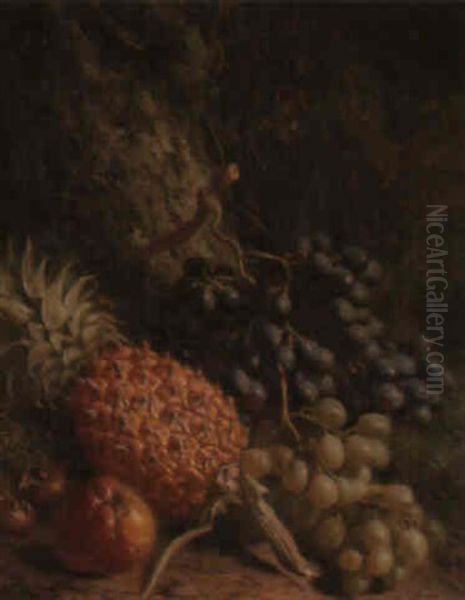 Still Life With Grapes, Apples And A Pineapple Oil Painting by William Hughes