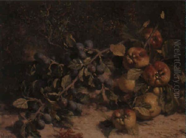 Still Life With Apples And Damsons Oil Painting by William Hughes