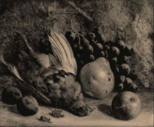 Still Life With Game, Grapes, A Pear, Plums And An Apple Oil Painting by William Hughes