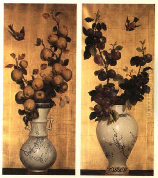 Still Lifes With Fruit In Japanese Vase Oil Painting by William Hughes