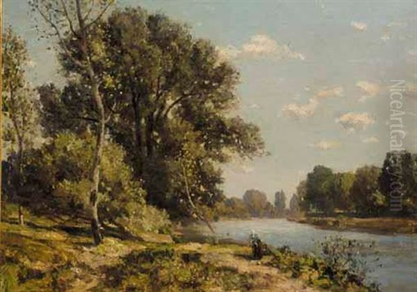 Washing In The River Oil Painting by Sir Herbert Edwin Pelham Hughes-Stanton