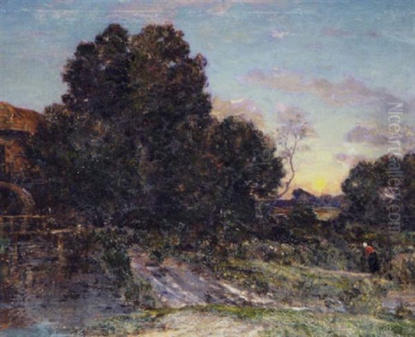 Moonrise, The Mill Oil Painting by Sir Herbert Edwin Pelham Hughes-Stanton