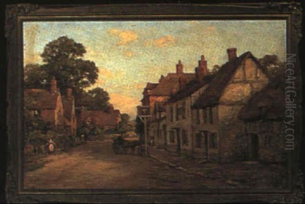 A Village Street Oil Painting by Sir Herbert Edwin Pelham Hughes-Stanton