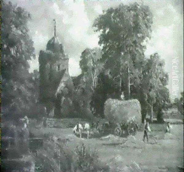 Haymaking Oil Painting by Sir Herbert Edwin Pelham Hughes-Stanton