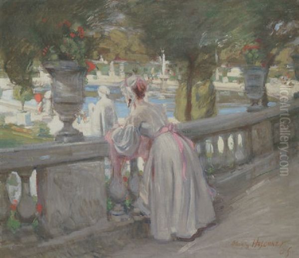 Ung Pige I Jardin Du Tuilleries, Paris Oil Painting by Aloys Hugonnet