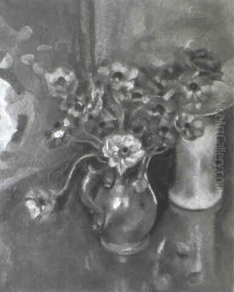 Blumenstilleben Mit Zinnkanne Und Porzellanvase Oil Painting by Aloys Hugonnet