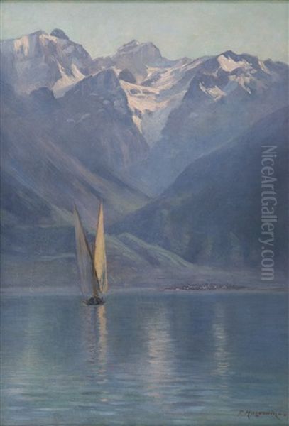 Voilier Sur Le Leman Oil Painting by Fritz Huguenin