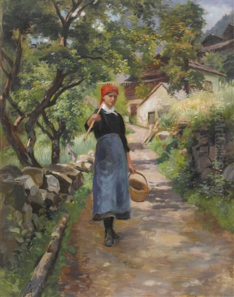 Paysanne Au Cerneaux Oil Painting by Fritz Huguenin