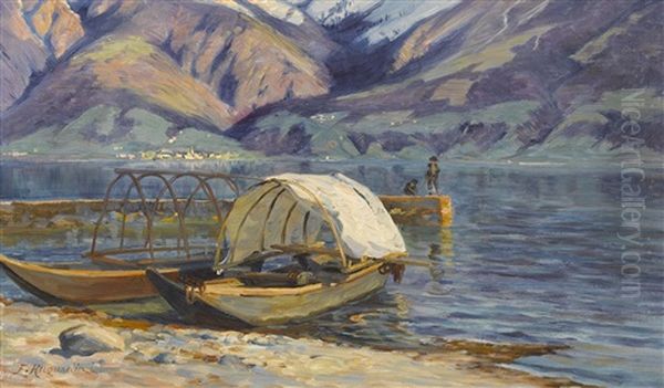 Boote Am Ufer Des Lago Maggiore Oil Painting by Fritz Huguenin