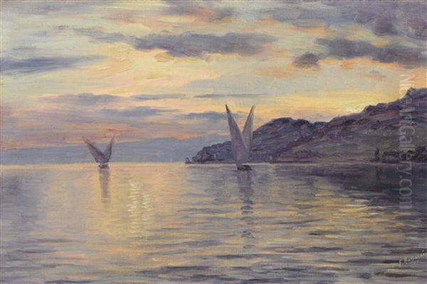 Genfersee Im Abendlicht Oil Painting by Fritz Huguenin