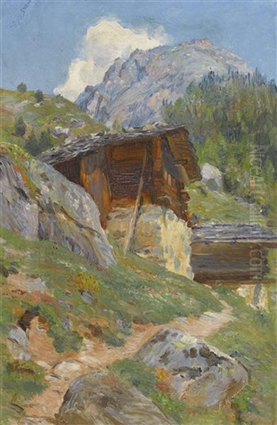 Chalet De La Leclere Finhaut Oil Painting by Fritz Huguenin