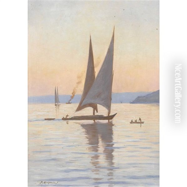 Barque Sur Le Leman Oil Painting by Fritz Huguenin