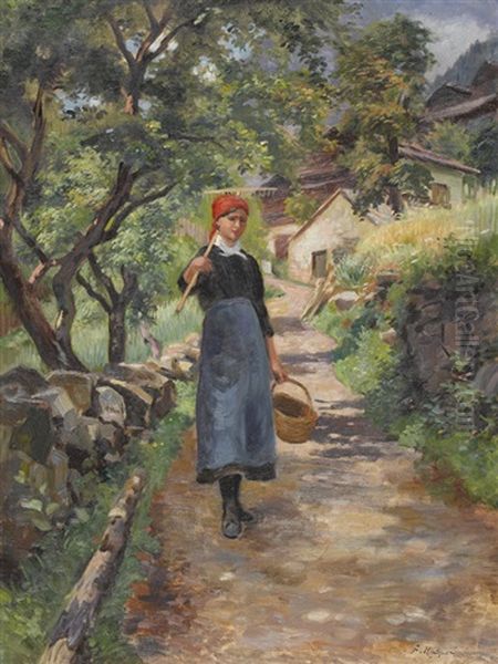 Paysanne Au Cerneaux Oil Painting by Fritz Huguenin