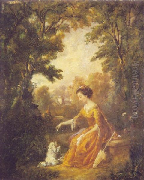 Dama Jungando Con Un Perro Oil Painting by Victor Louis Hugues