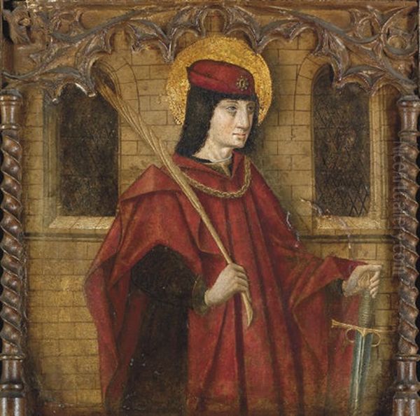 A Saint (saint Pancras?) With A Sword And A Martyr's Palm Oil Painting by Jaime Huguet