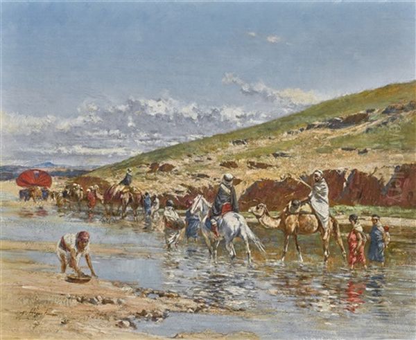 Crossing The Wadi Oil Painting by Victor Pierre Huguet