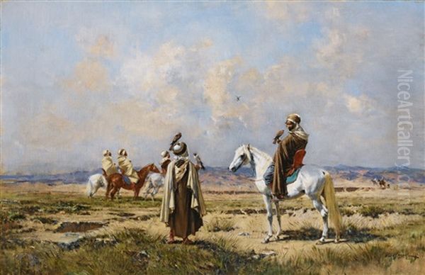 The Falconers Oil Painting by Victor Pierre Huguet