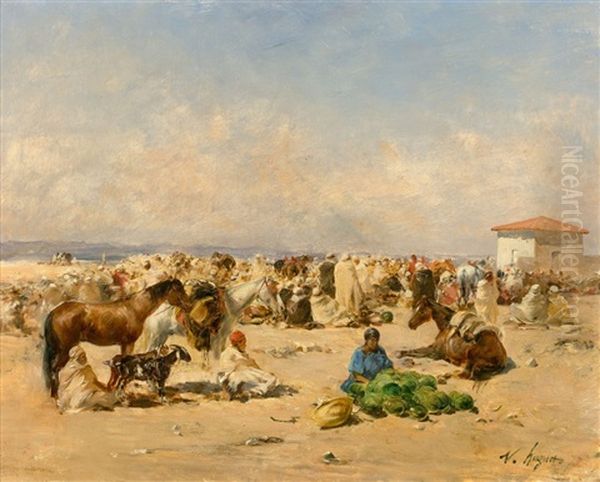 Scene De Marche Oil Painting by Victor Pierre Huguet