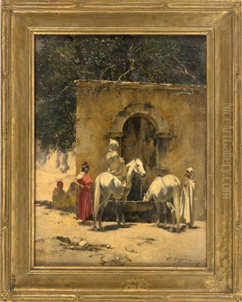 Arabian Fountain Oil Painting by Victor Pierre Huguet