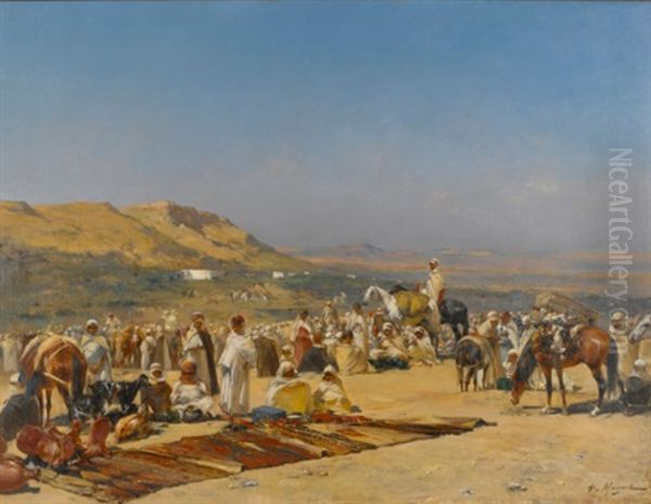 Market In The Desert Oil Painting by Victor Pierre Huguet