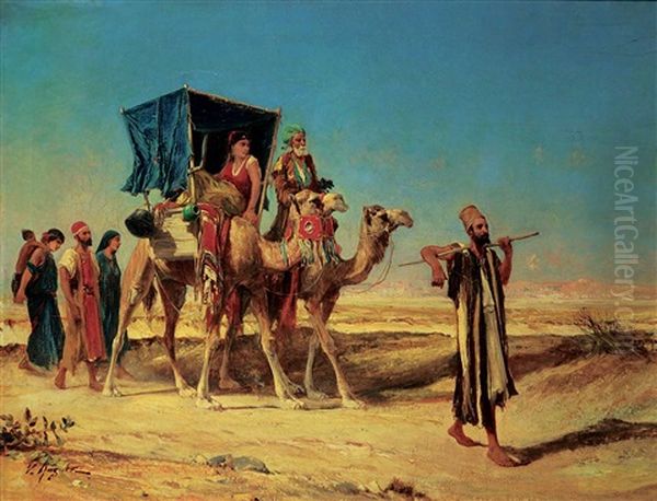 Caravan Oil Painting by Victor Pierre Huguet