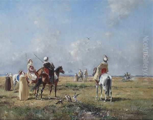 The Falcon Hunt Oil Painting by Victor Pierre Huguet