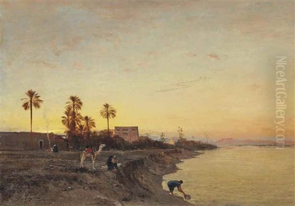 On The Banks Of The Nile, Egypt Oil Painting by Victor Pierre Huguet