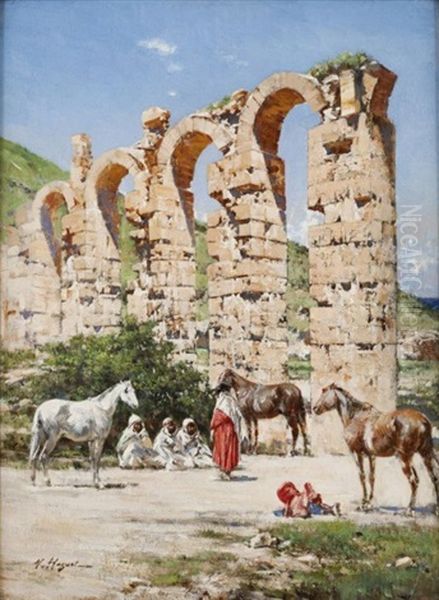 Halte Pres De L'aqueduc De L'oued Bella, Cherchel, Algerie Oil Painting by Victor Pierre Huguet