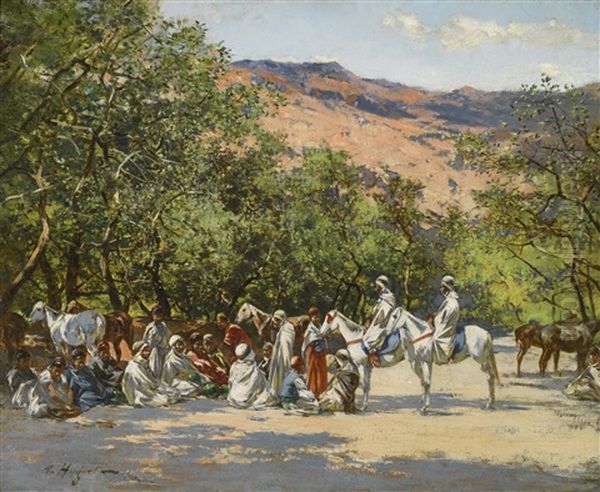 Halt In The Desert Oil Painting by Victor Pierre Huguet