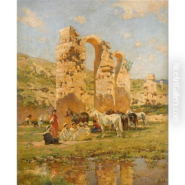 Caravan At Rest Oil Painting by Victor Pierre Huguet