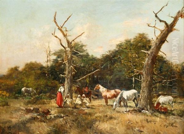 La Halte Des Cavaliers Oil Painting by Victor Pierre Huguet