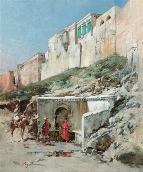 Halte Devant Une Fontaine Oil Painting by Victor Pierre Huguet