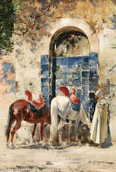 Halte A La Fontaine Oil Painting by Victor Pierre Huguet