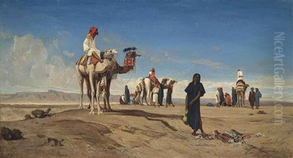 A Caravan In The Desert, Libya Oil Painting by Victor Pierre Huguet