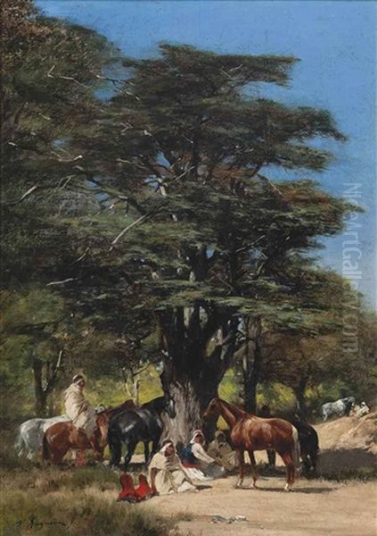 Resting Under A Tree Oil Painting by Victor Pierre Huguet