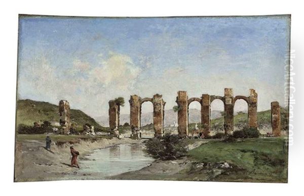 The Roman Aqueduct, Cherchell, Algeria Oil Painting by Victor Pierre Huguet