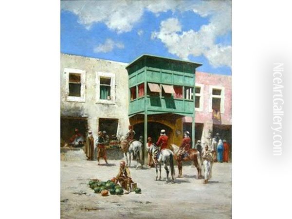 Scene De Marcher Turc Oil Painting by Victor Pierre Huguet