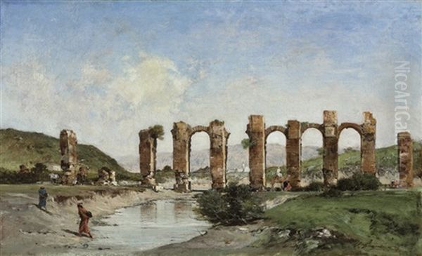 The Roman Aqueduct, Cherchell, Algeria Oil Painting by Victor Pierre Huguet