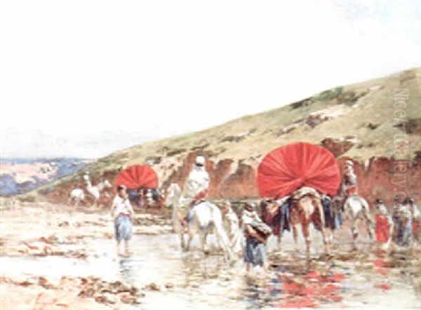 Caravane Passant Un Gue Oil Painting by Victor Pierre Huguet