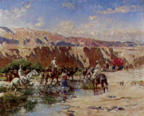 Arabs In A Wadi Oil Painting by Victor Pierre Huguet