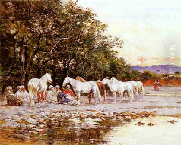 Halte Au Bord De L'oued by Victor Pierre Huguet