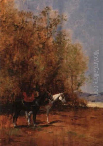 Chevaux Au Repos Oil Painting by Victor Pierre Huguet